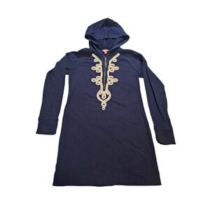 Lilly Pulitzer Skipper Popover Dress S‎ Navy Blue Hooded Soutache Preppy Resort